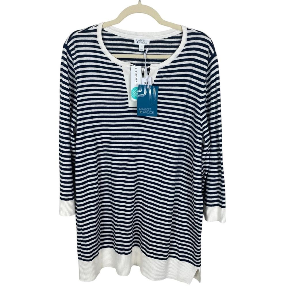 Market & Spruce Leila Split Neck tassel Pullover Sweater Size 2X NEW WITH TAGS